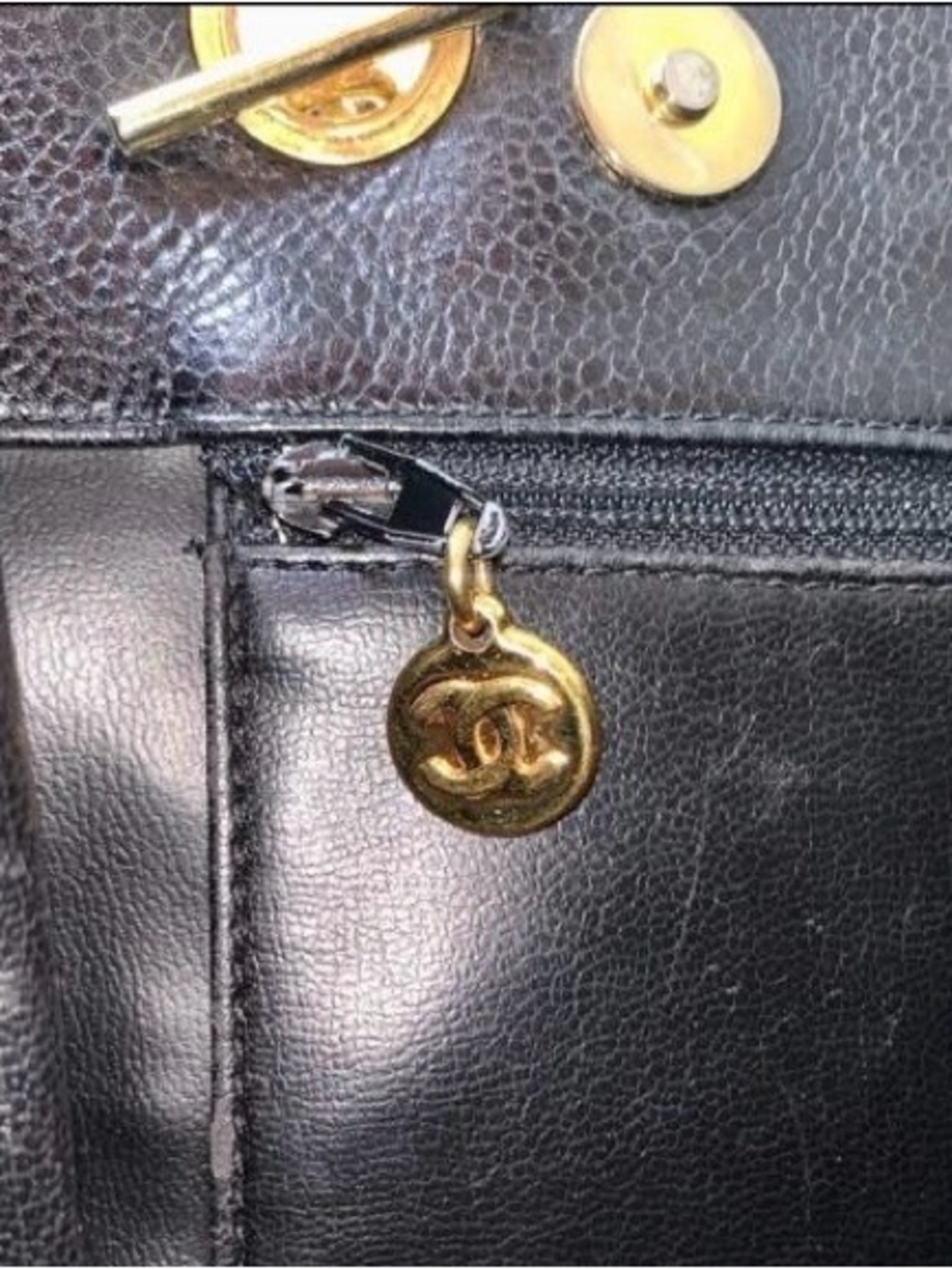 CHANEL Black Leather CC-Embossed Shoulder Bag with Gold Chain Straps - Picture 15 of 16